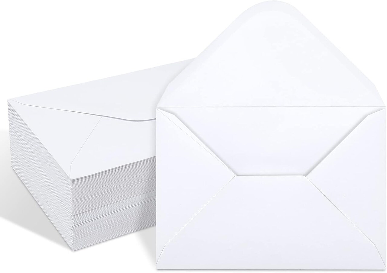 100 Pack White 4x6 Envelopes, Contour Flap A4 Envelopes for Engagement Invites, Weddings Invitation, announcements, Baby shower, Perfect for RSVP Card 120gsm, 4.5 x 6.4 Inches - 100% Recycled